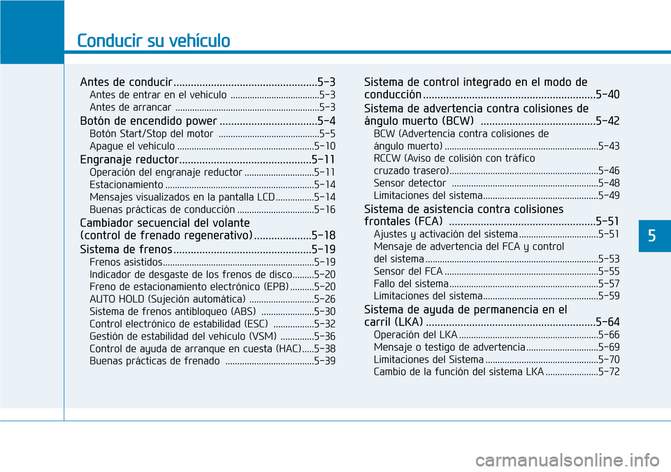 Hyundai Ioniq Electric 2019 Manual del propietario (in Spanish) Conducir su vehículo
Antes de conducir ..................................................5-3
Antes de entrar en el vehículo .....................................5-3
Antes de arrancar ............... Hyundai Ioniq Electric 2019 Manual del propietario (in Spanish) Conducir su vehículo
Antes de conducir ..................................................5-3
Antes de entrar en el vehículo .....................................5-3
Antes de arrancar ...............
