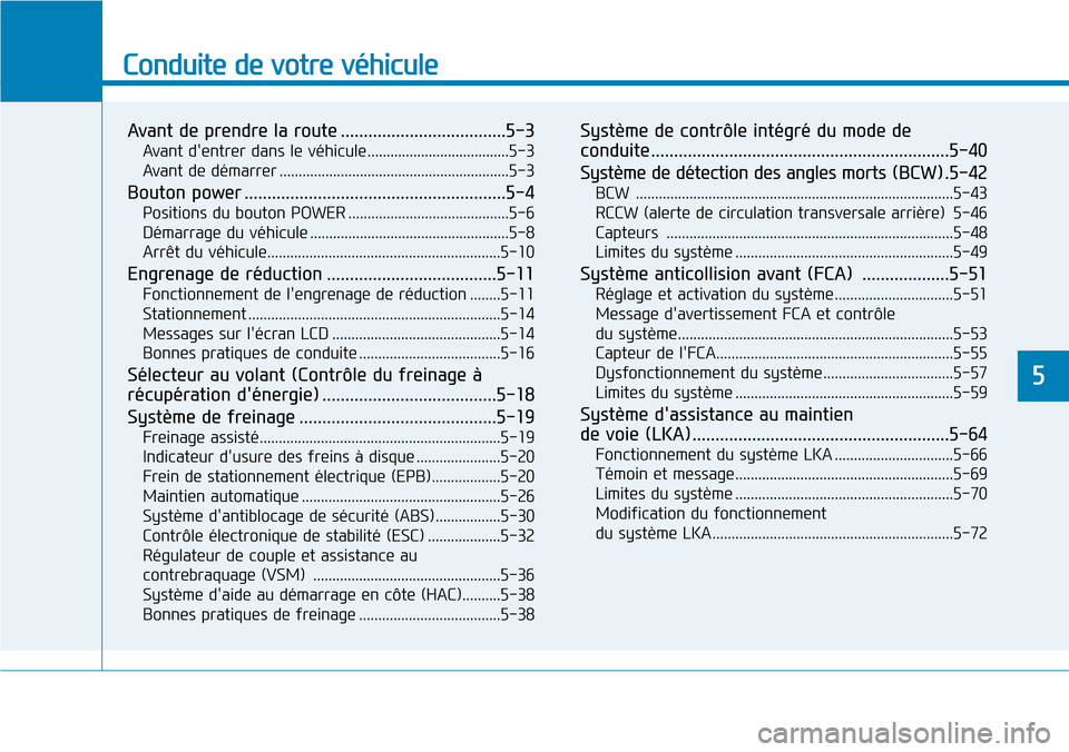 Hyundai Ioniq Electric 2019 Manuel du propriétaire (in French) Conduite de votre véhicule
Avant de prendre la route ....................................5-3
Avant dentrer dans le véhicule.....................................5-3
Avant de démarrer .............. Hyundai Ioniq Electric 2019 Manuel du propriétaire (in French) Conduite de votre véhicule
Avant de prendre la route ....................................5-3
Avant dentrer dans le véhicule.....................................5-3
Avant de démarrer ..............