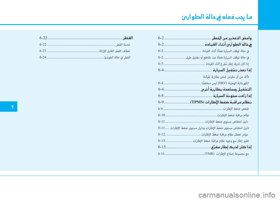 Hyundai Ioniq Electric 2019  دليل المالك �إ
6-2 ..............................................�ﰲ�r�ﻇ�ﺼ�ﻹ�u�d�ﻹ�ﰲ�ﱠ�ﱃ�N�ً�W�ﺼ�ﻹ�كي�d�ﺼ�ث
6-2.......................................�M�ما�ﳌ�ثر�C�W�ﺼ�ﻹ�ﺺ�ﳌ