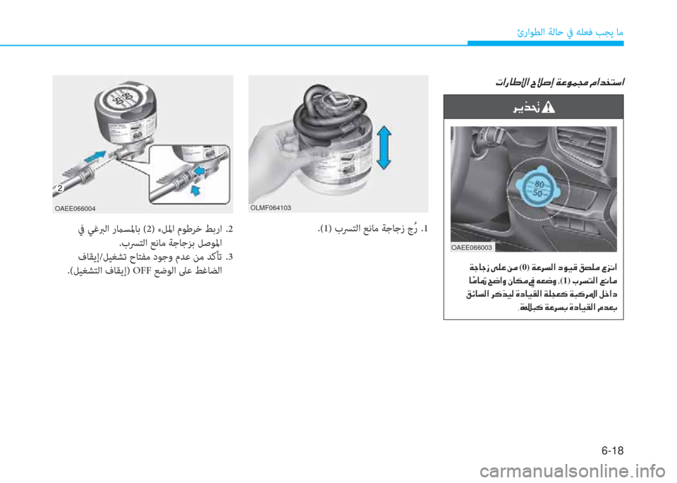 Hyundai Ioniq Electric 2019  دليل المالك 6-18
ئراﻮﻄﻟا ﺔﻟﺎﺣ ﰲ ﻪﻠﻌﻓ ﺐﺠﻳ ﺎﻣ
.(1) بﴪ ﺘ ﻟ ا ﻊﻧﺎﻣ ﺔﺟﺎﺟز جُ ر .1
 ﻈ ﺼ ك ﳌ ﺈ ﺞ ﺼ ﻹ ﺸ « ﱄ ﻚ ﻹ ني R لم ® ﴍ