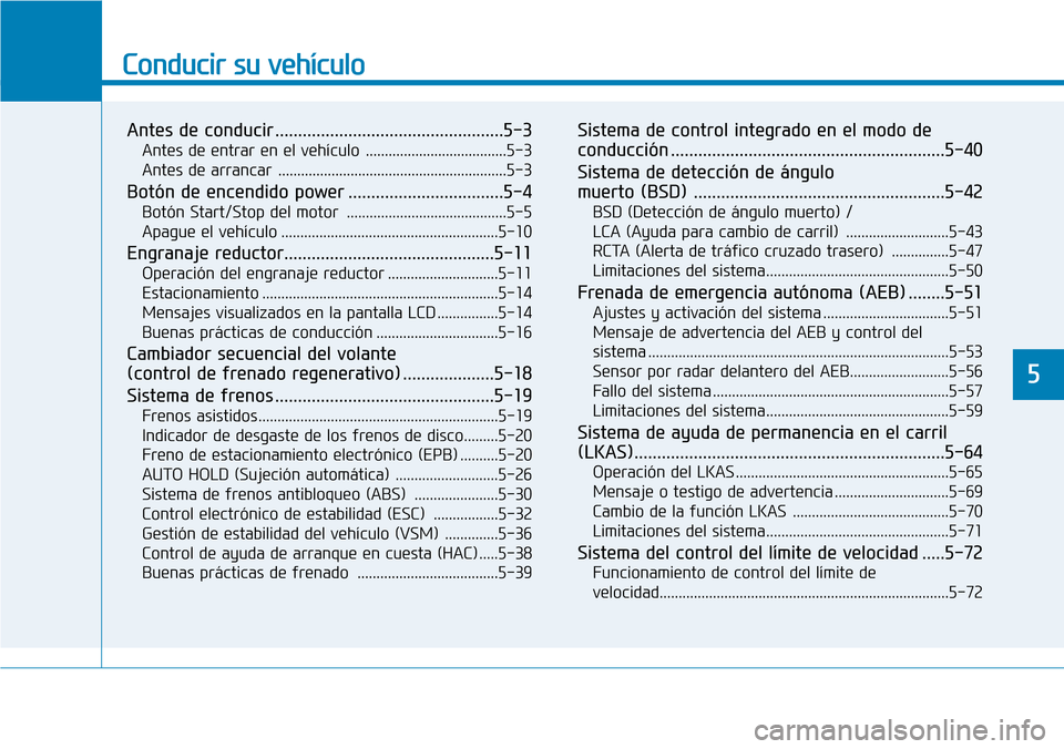 Hyundai Ioniq Electric 2018 Manual del propietario (in Spanish) Conducir su vehículo
Antes de conducir ..................................................5-3
Antes de entrar en el vehículo .....................................5-3
Antes de arrancar ............... Hyundai Ioniq Electric 2018 Manual del propietario (in Spanish) Conducir su vehículo
Antes de conducir ..................................................5-3
Antes de entrar en el vehículo .....................................5-3
Antes de arrancar ...............