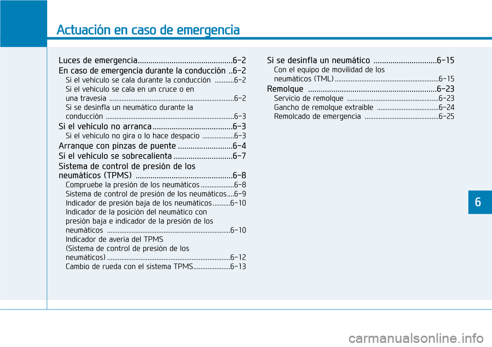 Hyundai Ioniq Electric 2018 Manual del propietario (in Spanish) Actuación en caso de emergencia
Luces de emergencia.............................................6-2
En caso de emergencia durante la conducción ..6-2
Si el vehículo se cala durante la conducción Hyundai Ioniq Electric 2018 Manual del propietario (in Spanish) Actuación en caso de emergencia
Luces de emergencia.............................................6-2
En caso de emergencia durante la conducción ..6-2
Si el vehículo se cala durante la conducción