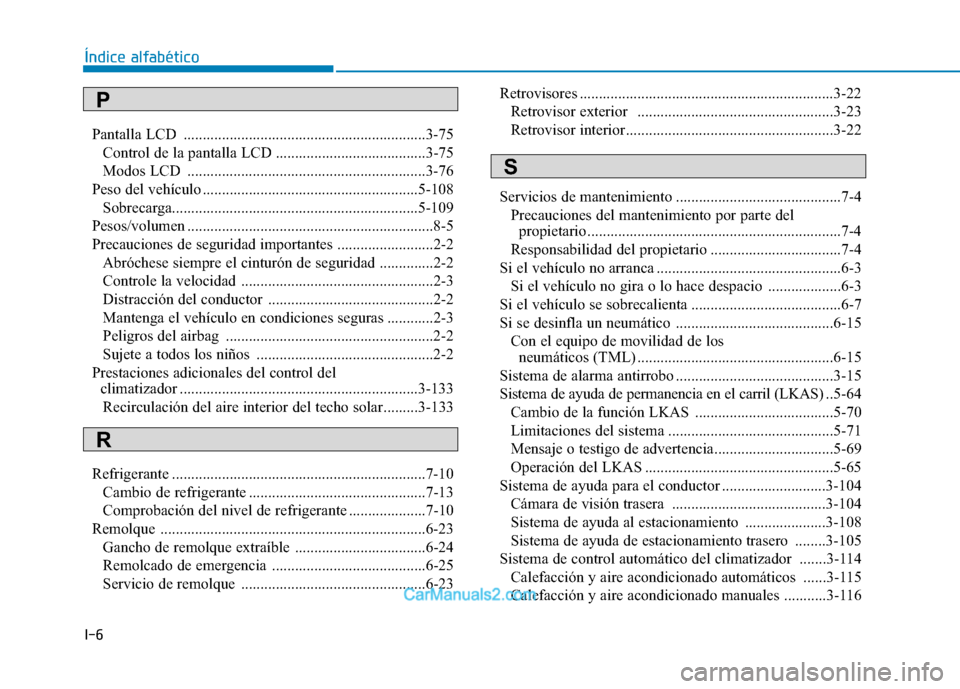 Hyundai Ioniq Electric 2017 Manual del propietario (in Spanish) I-6Pantalla LCD ...............................................................3-75
Control de la pantalla LCD .......................................3-75
Modos LCD ................................ Hyundai Ioniq Electric 2017 Manual del propietario (in Spanish) I-6Pantalla LCD ...............................................................3-75
Control de la pantalla LCD .......................................3-75
Modos LCD ................................