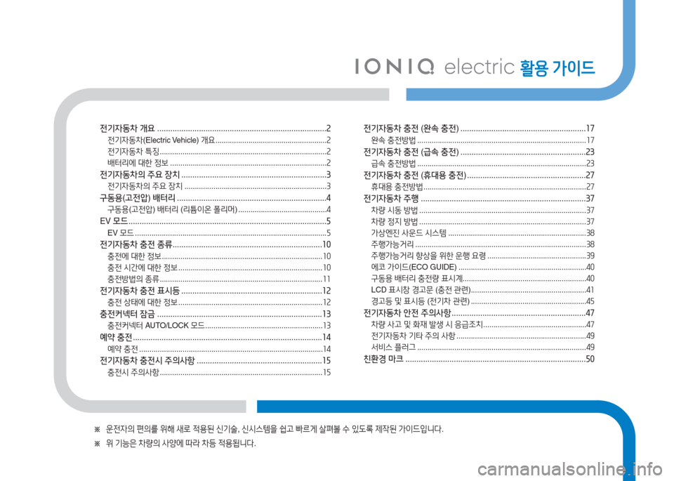 Hyundai Ioniq Electric 2016 아이오닉 Electric - 사용 설명서 (in Korean) 활용 가이드
※ 운전자의 편의를 위해 새로 적용된 신기술, 신시스템을 쉽고 빠르게 살펴볼 수 있도록 제작된 가이드입니다.
※ 위 기능은 차량의 사 Hyundai Ioniq Electric 2016 아이오닉 Electric - 사용 설명서 (in Korean) 활용 가이드
※ 운전자의 편의를 위해 새로 적용된 신기술, 신시스템을 쉽고 빠르게 살펴볼 수 있도록 제작된 가이드입니다.
※ 위 기능은 차량의 사