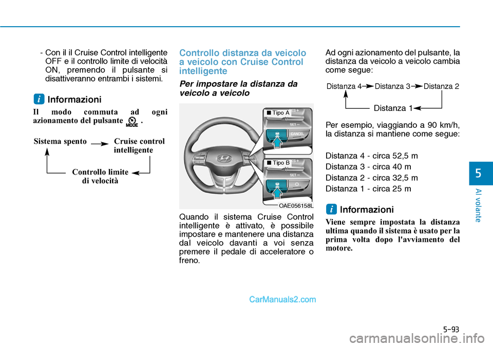 Hyundai Ioniq Plug-in Hybrid 2019  Manuale del proprietario (in Italian) 5-93
Al volante
5
- Con il il Cruise Control intelligente
OFF e il controllo limite di velocità
ON, premendo il pulsante si
disattiveranno entrambi i sistemi.
Informazioni
Il modo commuta ad ogni
azi