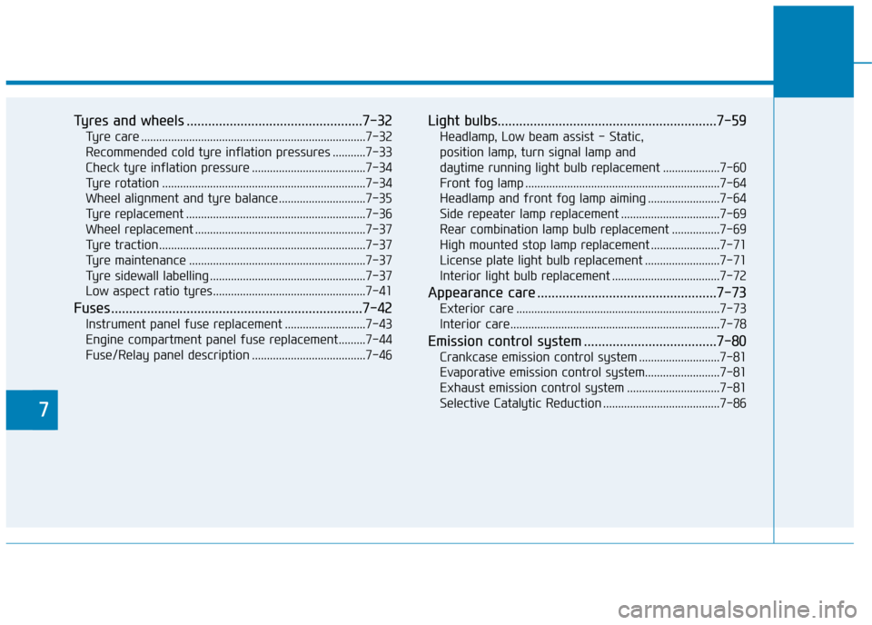 Hyundai Kona 2019 Owners Manual - RHD (UK, Australia) 7
Tyres and wheels .................................................7-32
Tyre care ........................................................................\
...7-32
Recommended cold tyre inflation pre Hyundai Kona 2019 Owners Manual - RHD (UK, Australia) 7
Tyres and wheels .................................................7-32
Tyre care ........................................................................\
...7-32
Recommended cold tyre inflation pre