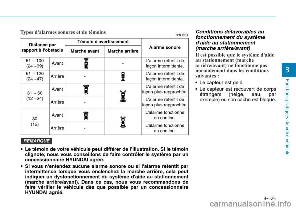 Hyundai Kona 2018  Manuel du propriétaire (in French) 3-125
Fonctions pratiques de votre véhicule
3
Conditions d