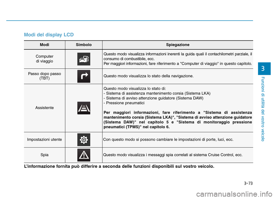 Hyundai Kona 2018  Manuale del proprietario (in Italian) 3-73
Funzioni di utilit