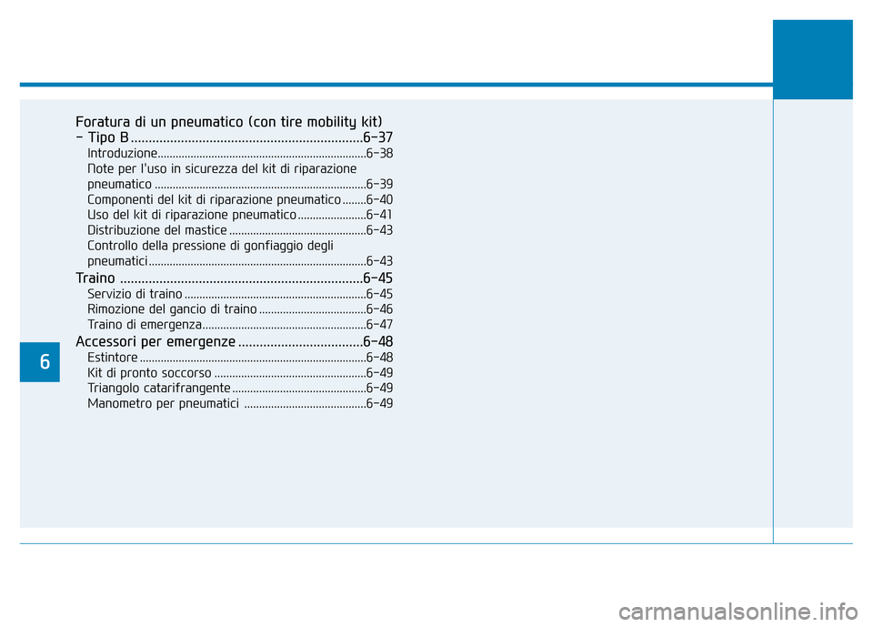 Hyundai Kona 2018  Manuale del proprietario (in Italian) 6
Foratura di un pneumatico (con tire mobility kit)  
- Tipo B .................................................................6-37Introduzione........................................................