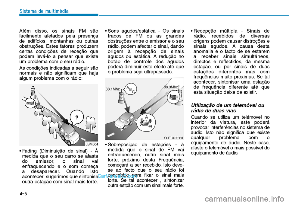 Hyundai Kona 2018  Manual do proprietário (in Portuguese) 4-6
Sistema de multimédia
Além disso, os sinais FM s