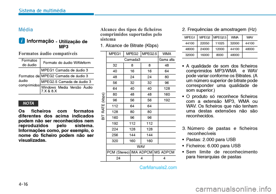 Hyundai Kona 2018  Manual do proprietário (in Portuguese) 4-16
Sistema de multimédia
M