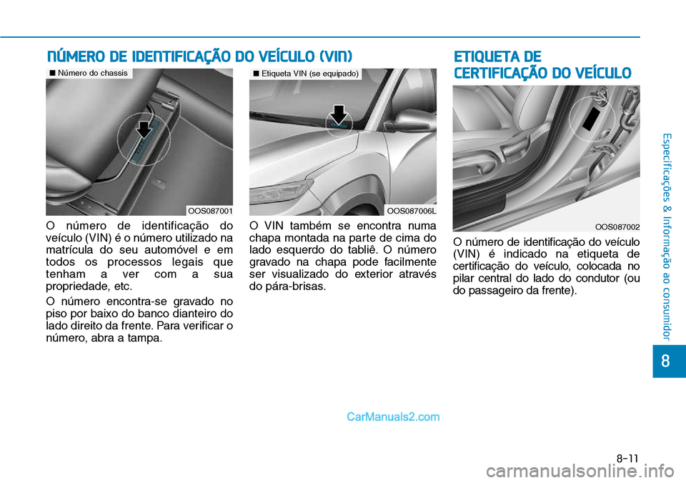 Hyundai Kona 2018  Manual do proprietário (in Portuguese) 8-11
8
Especificações & Informação ao consumidor
O n