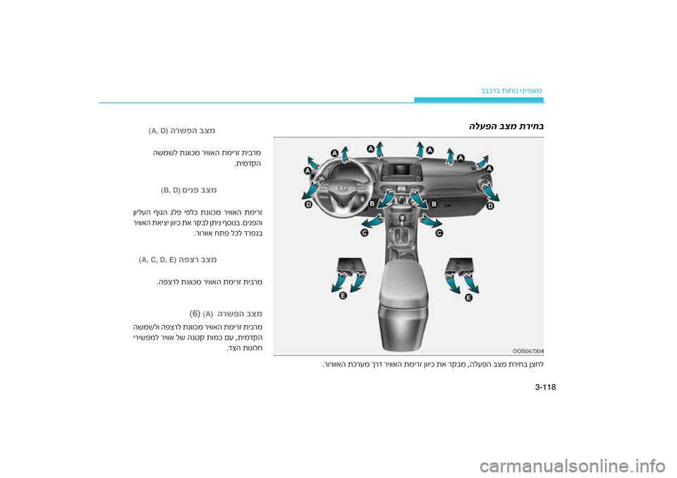 Hyundai Kona 2018  הוראות תפעול לנהג 118
3-
רב ת\bח\bנ ינייפאמ
ךבכ
ריחב ןצחל
ד רי\b\bאה תמירז ן\b\bיכ תא רק\כבמ ,הלעפה בצמ ת
ררעמ ך
.ר\bר\b\bאה תכ
הלע\bה \fצמ תריח\