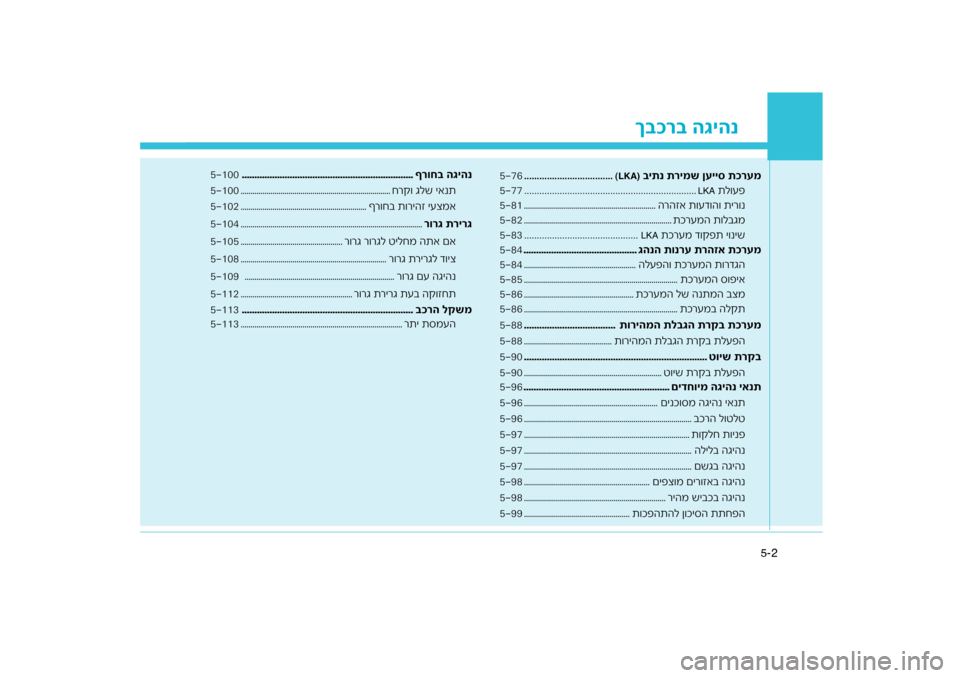 Hyundai Kona 2018  הוראות תפעול לנהג ר\f הגיהנ
ך\fכ
2
5-
רעמ
רימש ןעייס תכ
יתנ ת \f
(LKA)
...................................
576
 תל\bעפ
LKA
................................................................