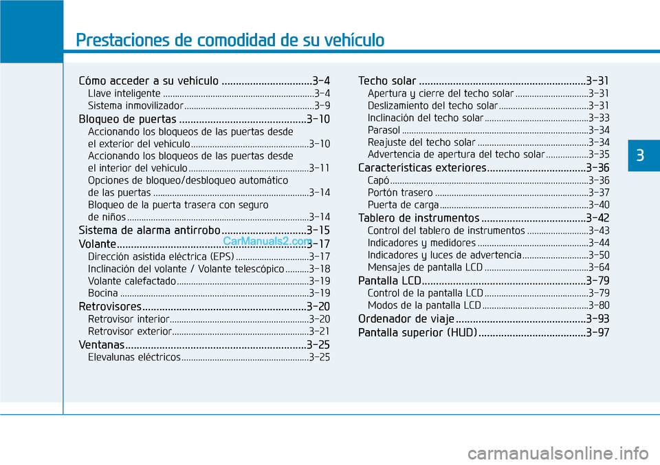 Hyundai Kona EV 2019  Manual del propietario (in Spanish) Prestaciones de comodidad de su vehículo 
Cómo acceder a su vehículo ................................3-4
Llave inteligente ................................................................3-4
Sistem