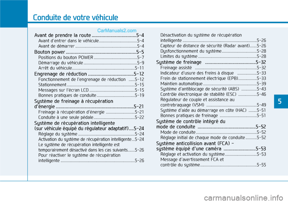 Hyundai Kona EV 2019 Manuel du propriétaire (in French) Conduite de votre véhicule
Avant de prendre la route ....................................5-4
Avant dentrer dans le véhicule.....................................5-4
Avant de démarrer .............. Hyundai Kona EV 2019 Manuel du propriétaire (in French) Conduite de votre véhicule
Avant de prendre la route ....................................5-4
Avant dentrer dans le véhicule.....................................5-4
Avant de démarrer ..............