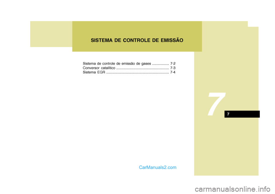 Hyundai Matrix 2007  Manual do proprietário (in Portuguese) 77
Sistema de controle de emissão de gases ................. 7-2 
Conversor catalítico ..................................................... 7-3
Sistema EGR .........................................
