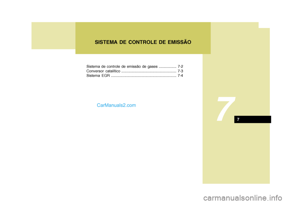 Hyundai Matrix 2006  Manual do proprietário (in Portuguese) 77
Sistema de controle de emissão de gases ................. 7-2 
Conversor catalítico ..................................................... 7-3
Sistema EGR .........................................