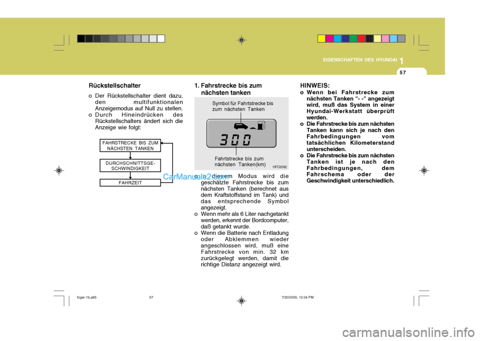 Hyundai Matrix 2005 Betriebsanleitung (in German) 1
EIGENSCHAFTEN DES HYUNDAI
57
1
EIGENSCHAFTEN DES HYUNDAI
57
1
EIGENSCHAFTEN DES HYUNDAI
57
FAHRSTRECKE BIS ZUM NÄCHSTEN TANKEN
DURCHSCHNITTSGE- SCHWINDIGKEIT
FAHRZEIT
1. Fahrstrecke bis zum nä Hyundai Matrix 2005 Betriebsanleitung (in German) 1
EIGENSCHAFTEN DES HYUNDAI
57
1
EIGENSCHAFTEN DES HYUNDAI
57
1
EIGENSCHAFTEN DES HYUNDAI
57
FAHRSTRECKE BIS ZUM NÄCHSTEN TANKEN
DURCHSCHNITTSGE- SCHWINDIGKEIT
FAHRZEIT
1. Fahrstrecke bis zum nä