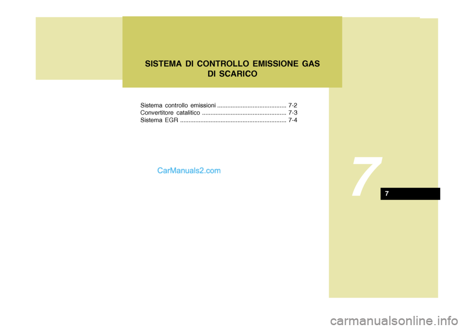 Hyundai Matrix 2005  Manuale del proprietario (in Italian) Sistema controllo emissioni ......................................... 7-2 
Convertitore catalitico .................................................. 7-3
Sistema EGR ..................................