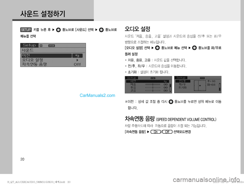 Hyundai Mighty 2015  마이티 표준3 오디오(A) (in Korean) ��
SETUP�3� 