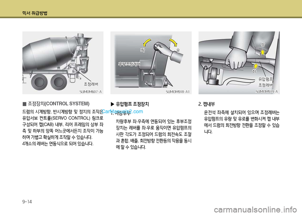 Hyundai New Power Truck 2017  뉴파워트럭 - 사용 설명서 (in Korean) 믹서 취급방법 9-14
 
0 조정장: