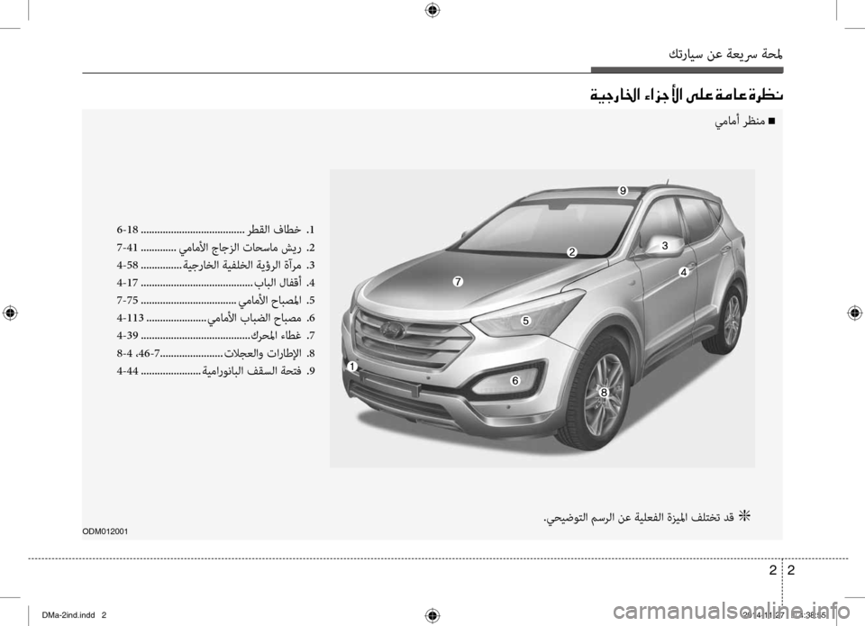 Hyundai Santa Fe 2016  دليل المالك كترايس نع ةعيسر ةحلم
2 
2
ODM012001
00CF00CB0053006700400086003F001E00D2003F006A005300DB003F001E00D000B900A4001E00CF00BC004000A4001E00CE006800A100C0
6-18 .............................