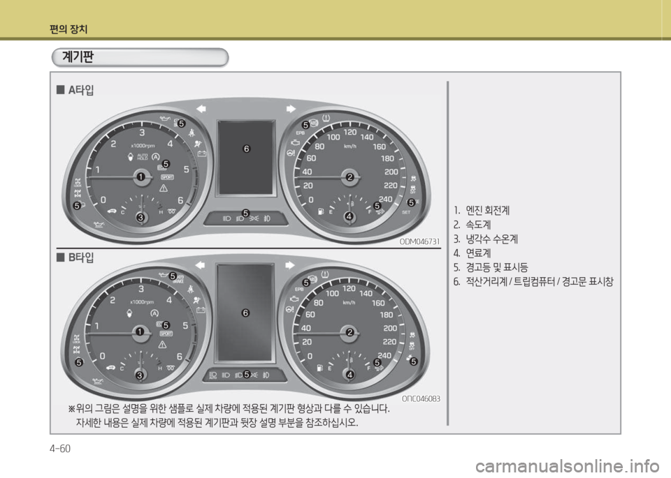 Hyundai Santa Fe 2016  싼타페 DM - 사용 설명서 (in Korean) 편의 장치 4-작0
소.   엔진  회전계
속 .  . L계
3 .  냉
