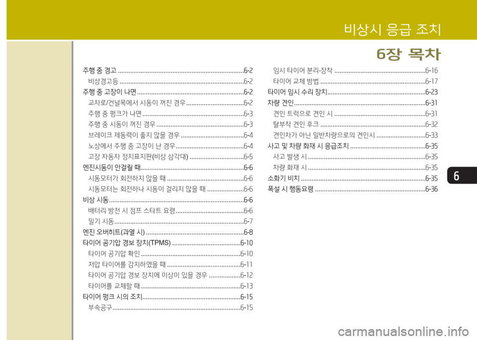 Hyundai Santa Fe 2016  싼타페 DM - 사용 설명서 (in Korean) 작
주B 중  경고  ........................................................................ 작-속
비상경고등  ....................................................................... 6-2
주