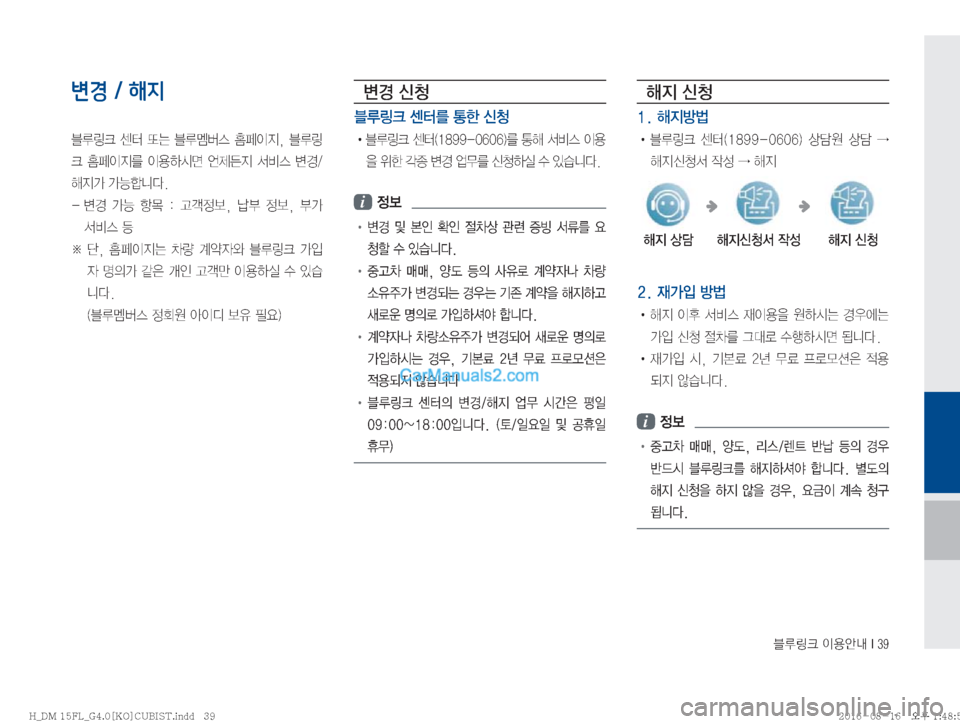 Hyundai Santa Fe 2016  싼타페DM 블루링크, UVO (in Korean) 6Bü�
I

	‰r��*���
변경 / 해지
6B