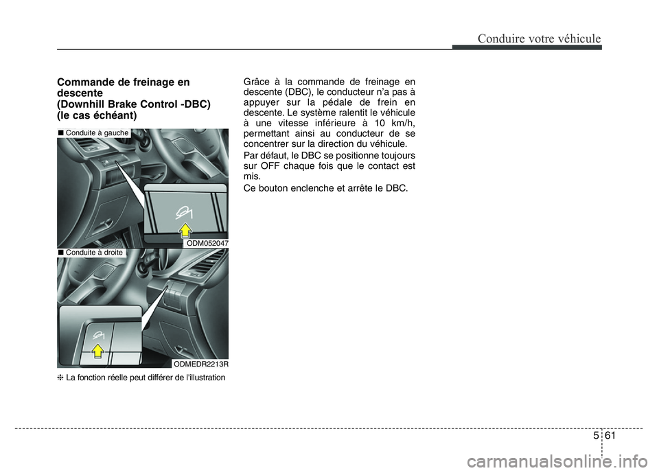 Hyundai Santa Fe 2014  Manuel du propriétaire (in French) 561
Conduire votre véhicule
Commande de freinage en
descente 
(Downhill Brake Control -DBC) 
(le cas échéant)
❈La fonction réelle peut différer de l'illustration
Grâce à la commande de fr