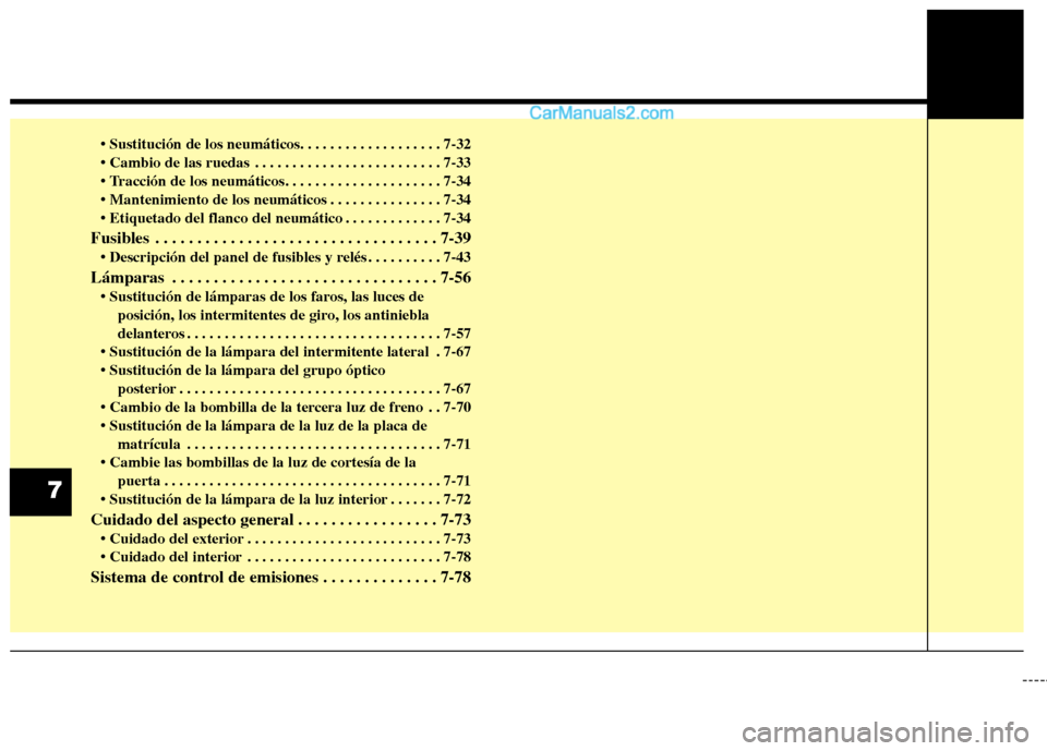 Hyundai Santa Fe 2013 Manual del propietario (in Spanish)
. . . . . . . . . . . . . . . . . . . . . . . . . 7-33
. . . . . . . . . . . . . . . 7-34
. . . . . . . . . . . . . 7-34
Fusibles . . . . . . . . . . . . . . . . . . . . . . . . . . . . . . . . Hyundai Santa Fe 2013 Manual del propietario (in Spanish)
. . . . . . . . . . . . . . . . . . . . . . . . . 7-33
. . . . . . . . . . . . . . . 7-34
. . . . . . . . . . . . . 7-34
Fusibles . . . . . . . . . . . . . . . . . . . . . . . . . . . . . . . .