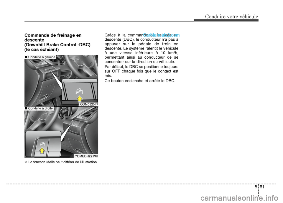 Hyundai Santa Fe 2013  Manuel du propriétaire (in French) 561
Conduire votre véhicule
Commande de freinage en
descente 
(Downhill Brake Control -DBC) 
(le cas échéant)
❈La fonction réelle peut différer de lillustration
Grâce à la commande de freina