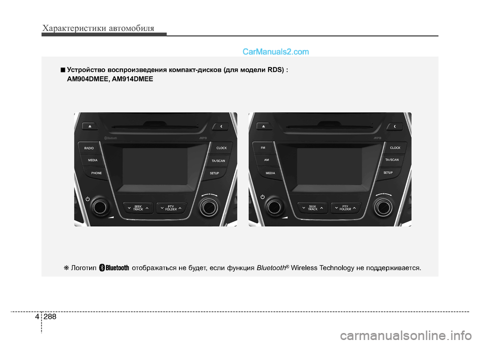 Hyundai Santa Fe 2013  Инструкция по эксплуатации (in Russian) Характеристики автомобиля
288
4
■■   
Устройство воспроизведения компакт-дисков (для модели RD S) :
AM904DMEE, AM914DMEE
❋ 