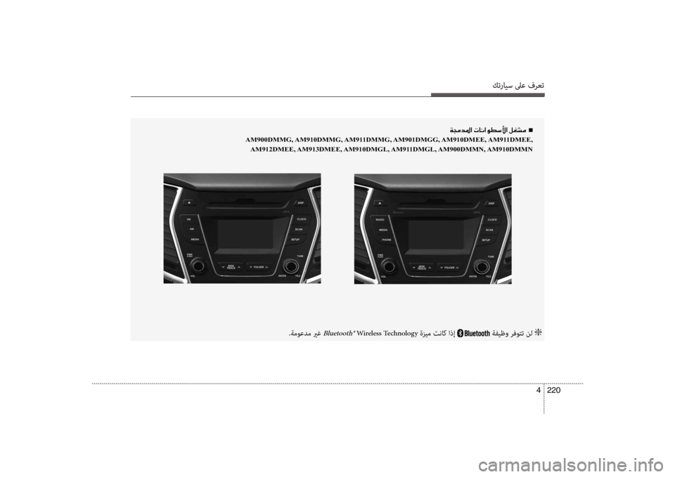 Hyundai Santa Fe 2013  دليل المالك كترايس لىع فرعت
220 
4
00CF00870064009B003F001E004En
AM900DMMG, AM910DMMG, AM911DMMG, AM901DMGG, AM910DMEE, AM911DMEE,
AM912DMEE, AM913DMEE, AM910DMGL, AM911DMGL, AM900DMMN, AM910DMMN
.ة