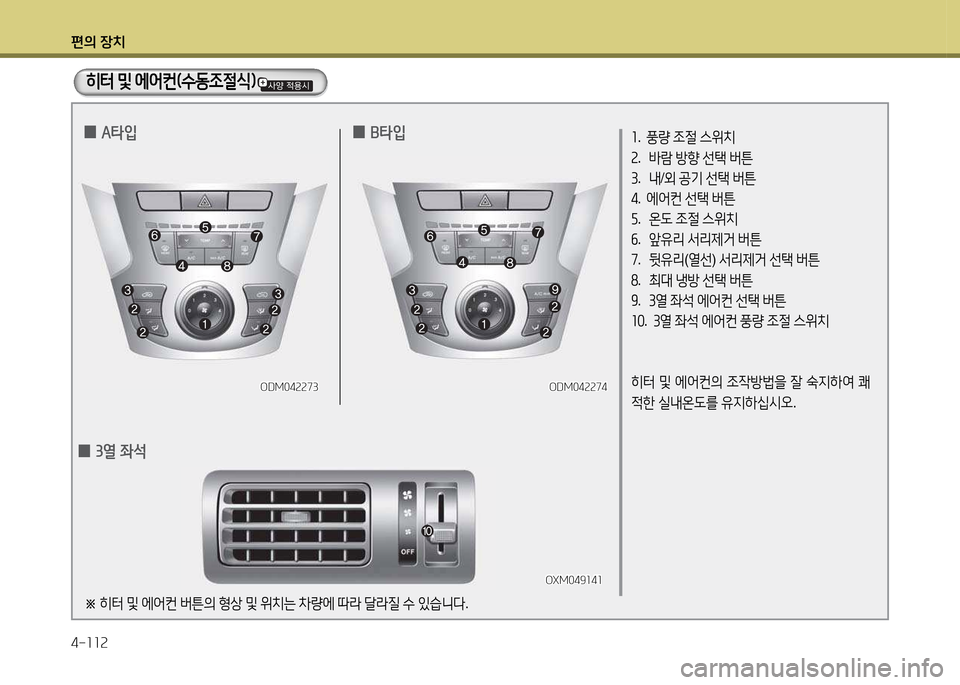 Hyundai Santa Fe 2013  싼타페 DM - 사용 설명서 (in Korean) 편의 장치 4-소소속
ODM04속속73ODM04속속73
소.   풍량  4
