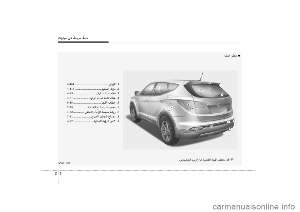Hyundai Santa Fe 2012  دليل المالك كترايس نع ةعيسر ةحلم
3 
2
ODM012002
4-161
 ............................................... ئياوهلا .1
4-115  ..................................... عيقصلا  ليزم .2
4-9