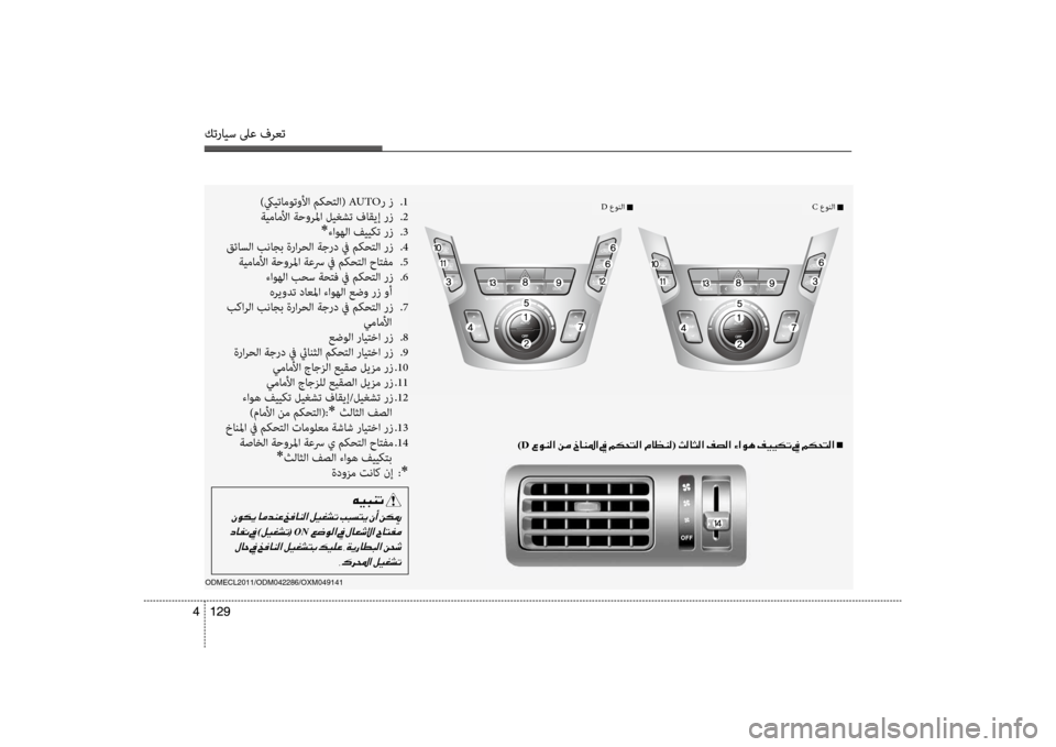 Hyundai Santa Fe 2012  دليل المالك كترايس لىع فرعت
129 
4
كترايس لىع فرعت
129  
4
)D001E00A700C900C100B8003F001E00C200BC001E0062(001E0051n001E
)كييتاموتولأا م\fحتلا(  AUTO ر ز .1
ةيمام