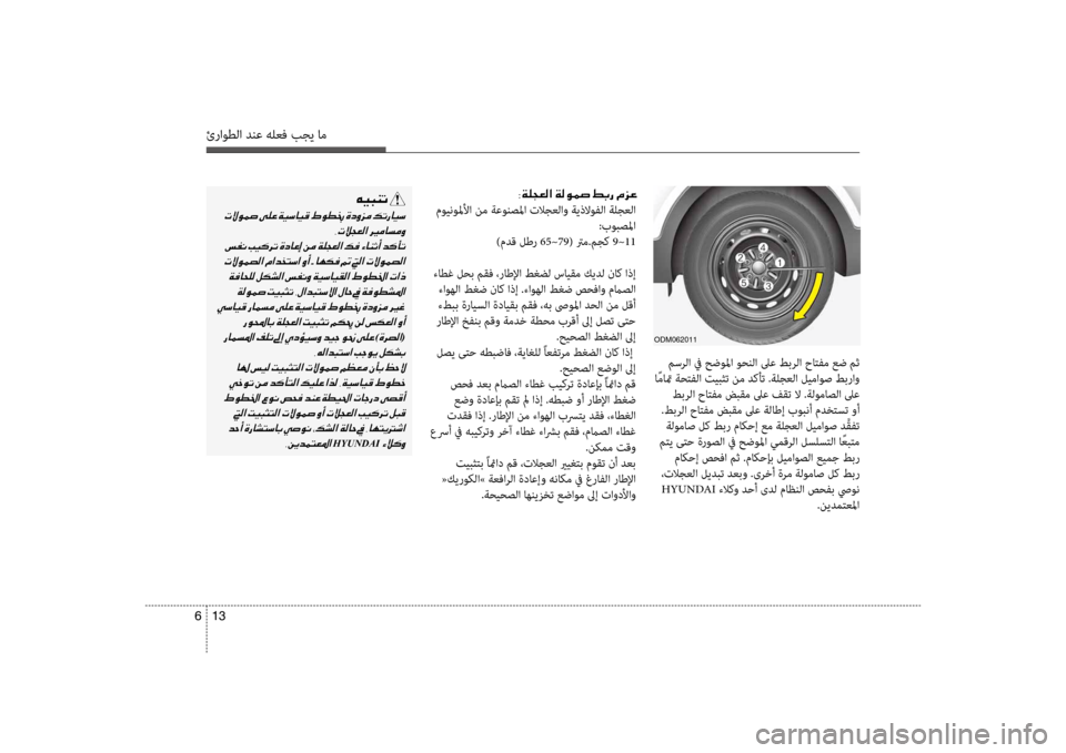 Hyundai Santa Fe 2012  دليل المالك ئراوطلا دنع هلعف بجي ام
13 
6
 مسرلا في حضولما وحنلا لىع طبرلا حاتفم عض مث
 ا ًماتم ةحتفلا تيبثت نم دضرتكأت .ةلجعل