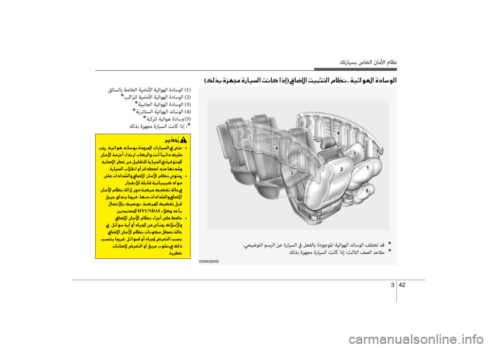Hyundai Santa Fe 2012  دليل المالك كترايسب صاخلا ناملأا ماظن
42 
3
قئاسلاب ةصاخلا ةيماملأا ةيئاوهلا ةداسولا )1 (
*بكارضرfل ةيماملأا ةيئاوهلا ةداسول