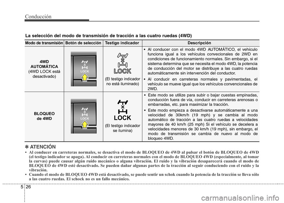 Hyundai Santa Fe 2011  Manual del propietario (in Spanish) Conducción
26
5
✽✽
ATENCIÓN
