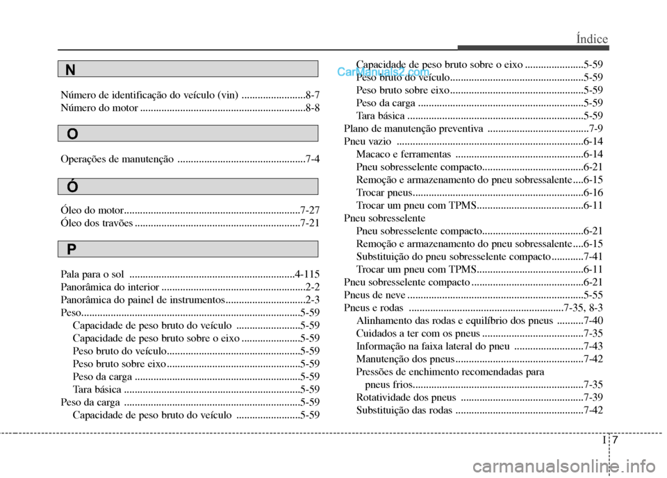 Hyundai Santa Fe 2011  Manual do proprietário (in Portuguese) I7
Índice
Número de identificação do veículo (vin) ........................8-7 
Número do motor ..............................................................8-8 
Operações de manutenção ...