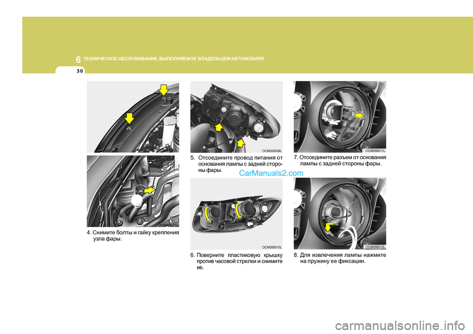 Hyundai Santa Fe 2009  Инструкция по эксплуатации (in Russian) 6L?OGBQ?KDH?
 H;KEM@B<:GB? , <UIHEGY?FH?   <E:>?EVP?F  :<LHFH;BEY
30
8. >ey  ba\e_q_gby  eZfiu  gZ`fbl_
gZ  ijm`b
