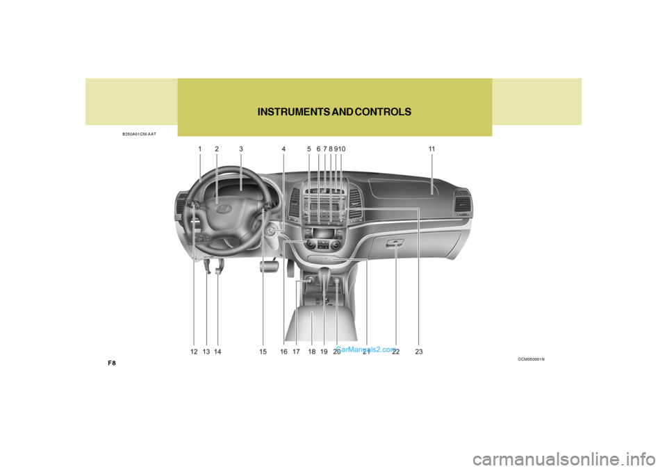 Hyundai Santa Fe 2007  Owners Manual F8
INSTRUMENTS AND CONTROLS
B250A01CM-AAT
OCM050001N  