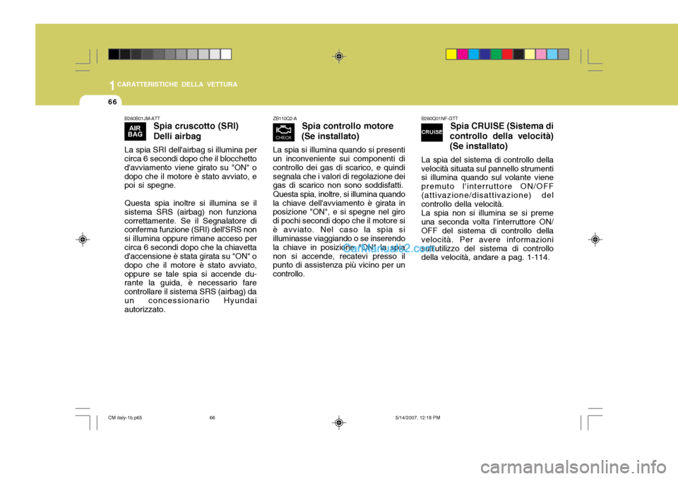 Hyundai Santa Fe 2007 Manuale del proprietario (in Italian) 1CARATTERISTICHE DELLA VETTURA
66
ZB110Q2-ASpia controllo motore
(Se installato)
La spia si illumina quando si presenti un inconveniente sui componenti di controllo dei gas di scarico, e quindisegnala Hyundai Santa Fe 2007 Manuale del proprietario (in Italian) 1CARATTERISTICHE DELLA VETTURA
66
ZB110Q2-ASpia controllo motore
(Se installato)
La spia si illumina quando si presenti un inconveniente sui componenti di controllo dei gas di scarico, e quindisegnala