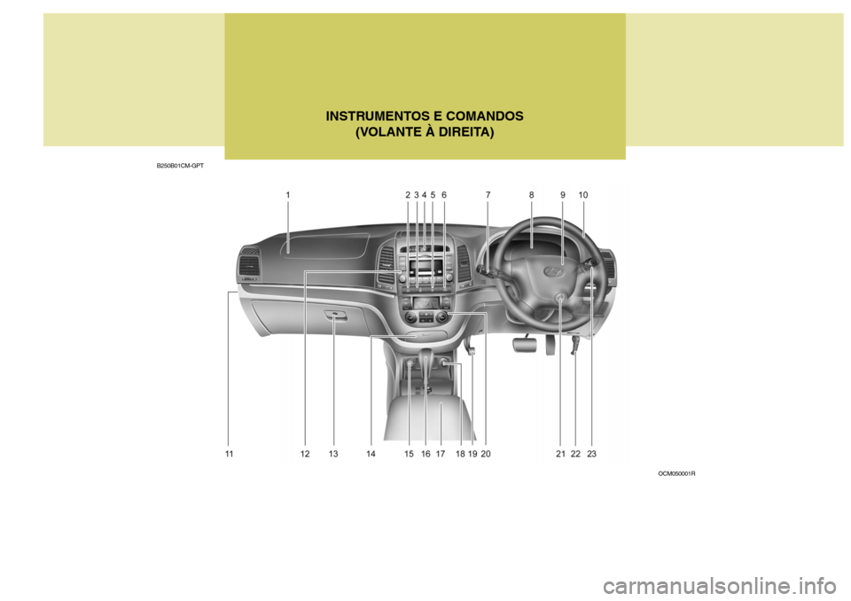 Hyundai Santa Fe 2006  Manual do proprietário (in Portuguese) INSTRUMENTOS E COMANDOS(VOLANTE À DIREITA)
B250B01CM-GPT
OCM050001R  