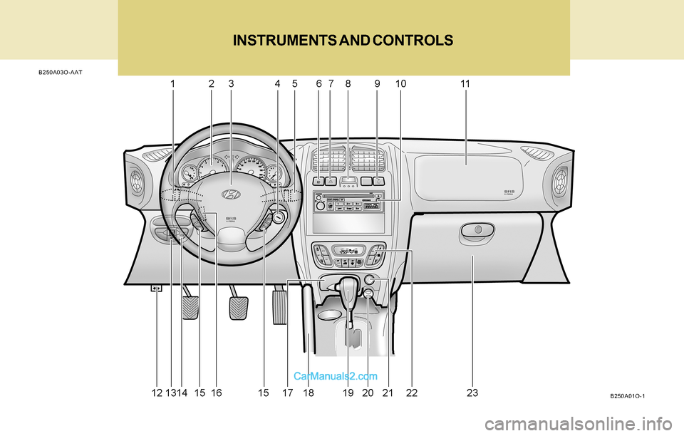Hyundai Santa Fe 2004  Owners Manual INSTRUMENTS AND CONTROLS
B250A03O-AAT
B250A01O-1    