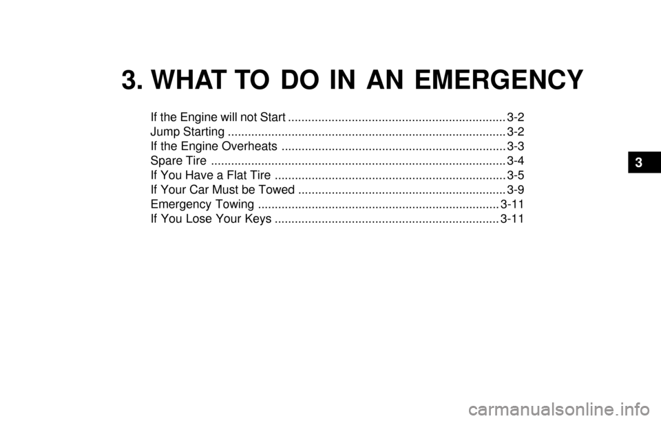 Hyundai Santa Fe 2003  Owners Manual 3. WHAT TO DO IN AN EMERGENCY
If the Engine will not Start ................................................................. 3-2
Jump Starting .........................................................