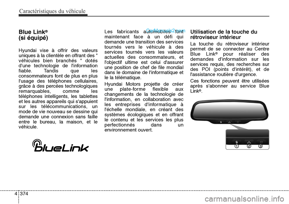 Hyundai Santa Fe Sport 2016 Manuel du propriétaire (in French) Caractéristiques du véhicule
374
4
Blue Link®
(si équipé)
Hyundai vise à offrir des valeurs
uniques à la clientèle en offrant des "
véhicules bien branchés " dotés
dune technologie de lin Hyundai Santa Fe Sport 2016 Manuel du propriétaire (in French) Caractéristiques du véhicule
374
4
Blue Link®
(si équipé)
Hyundai vise à offrir des valeurs
uniques à la clientèle en offrant des "
véhicules bien branchés " dotés
dune technologie de lin