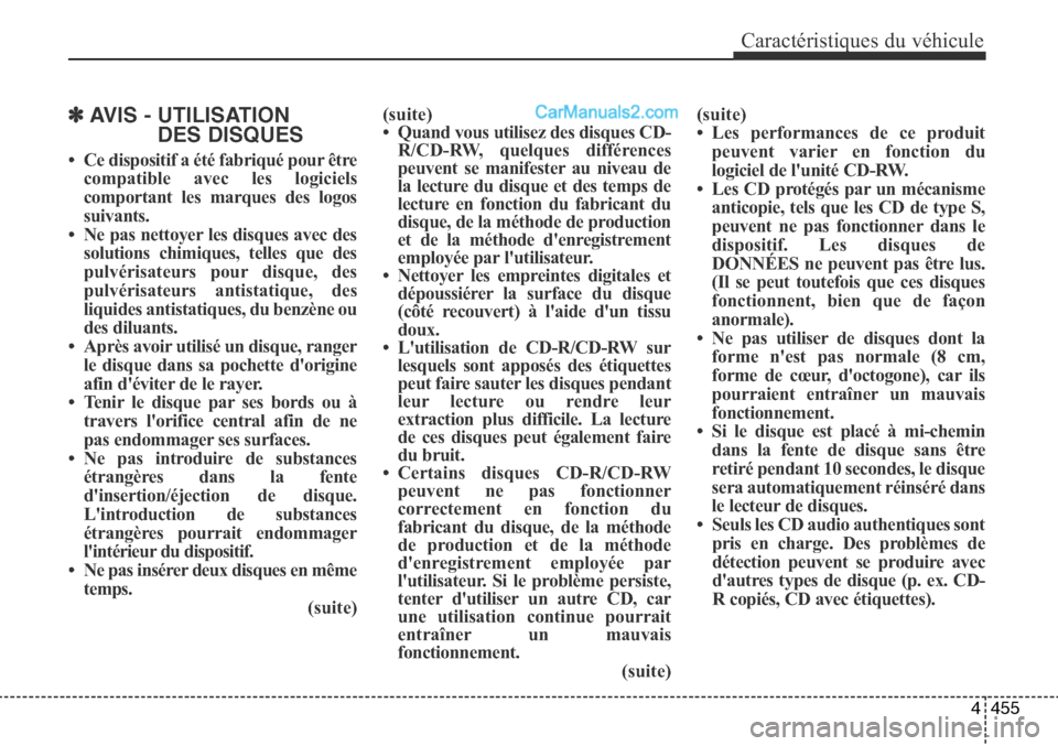 Hyundai Santa Fe Sport 2016  Manuel du propriétaire (in French) 4455
Caractéristiques du véhicule
✽ AVIS - UTILISATIONDES DISQUES
• Ce dispositif a été fabriqué pour être
compatible avec les logiciels
comportant les marques des logos
suivants.
• Ne pas